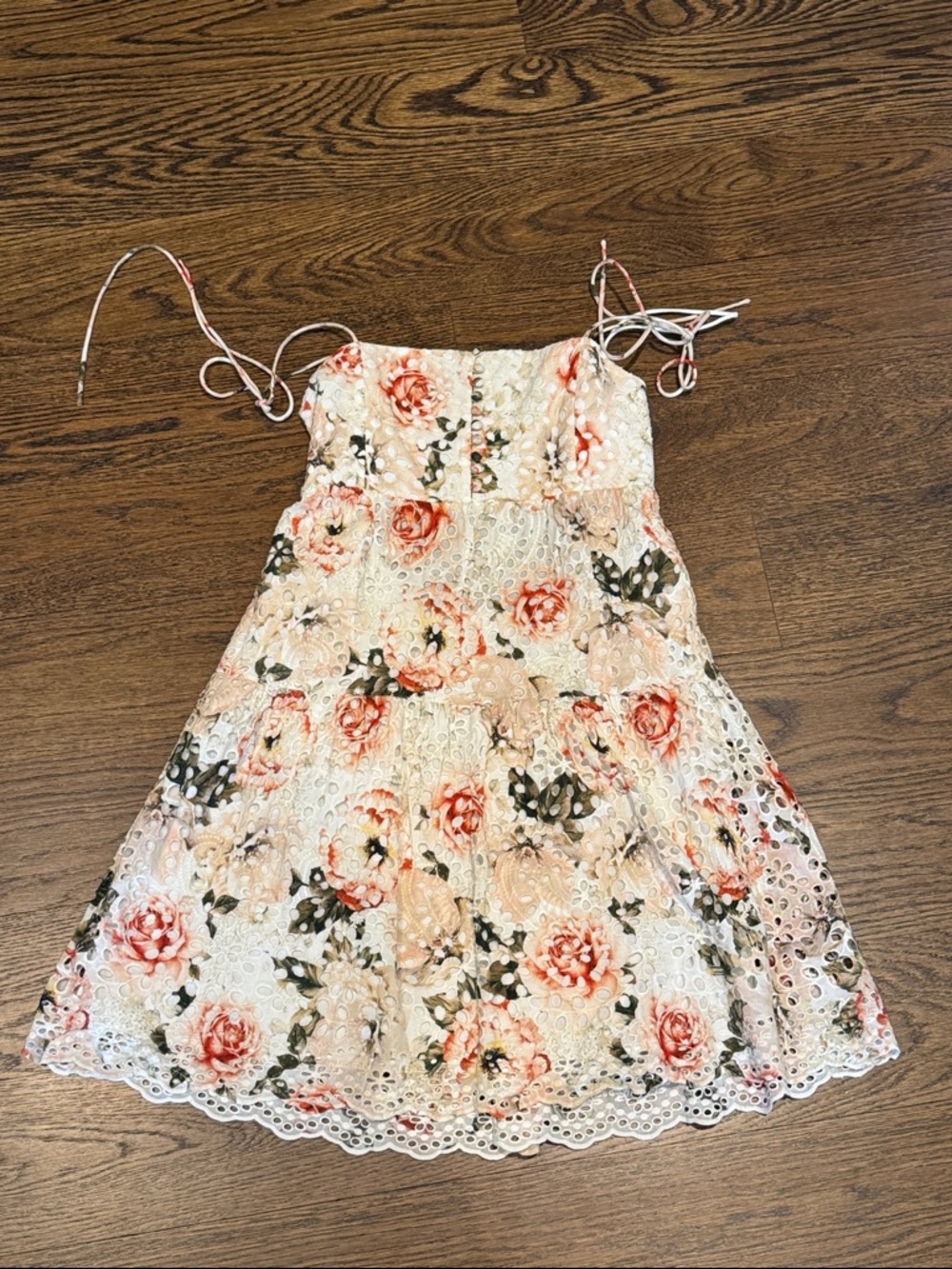 Alice + Olivia Cream Sundress with Pink Floral Eyelet